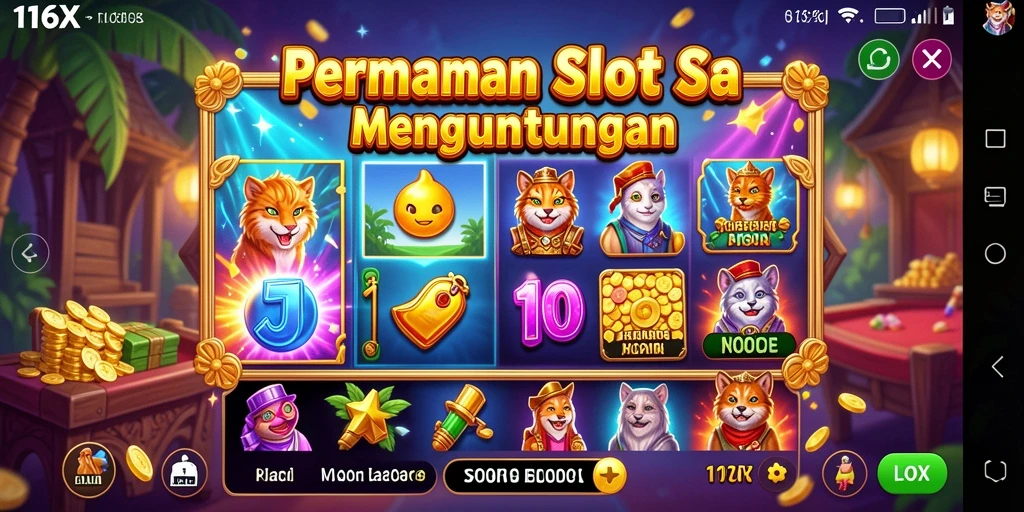 Screenshot permainan Slot 116X dengan tindakan seru di layar.