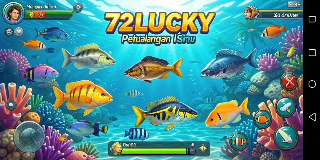 Gameplay menggembirakan dalam 72LUCKY saat menangkap ikan.