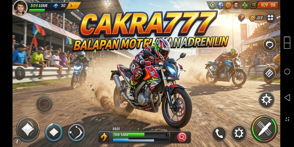 Screenshot gameplay CAKRA777 menampilkan balapan motor yang seru.
