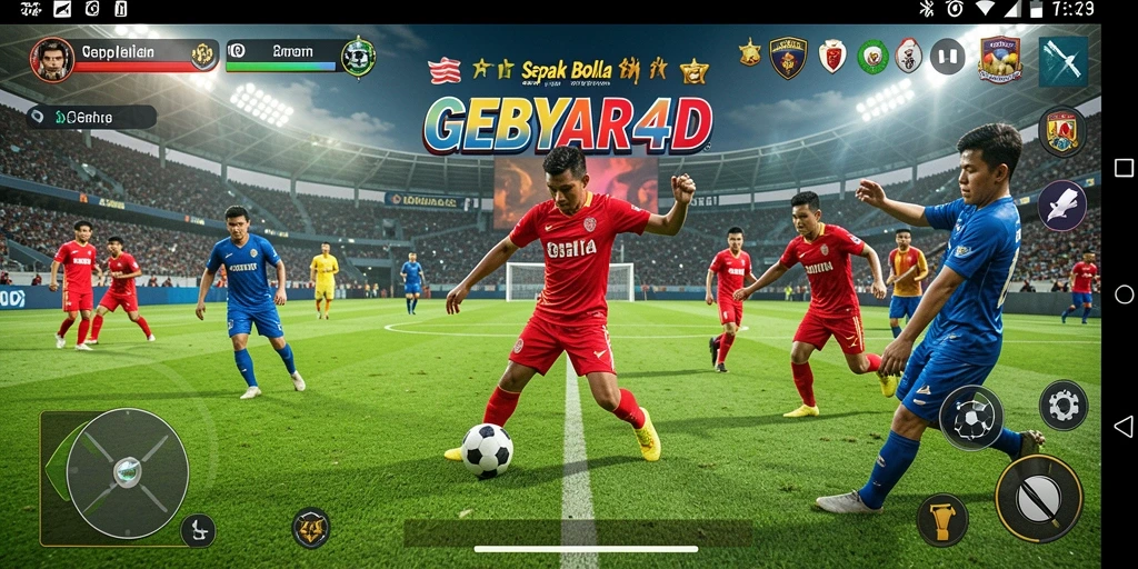 Gameplay menegangkan dalam GEBYAR4D dengan aksi sepak bola seru.