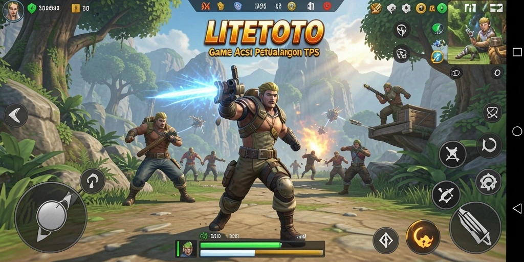 Tangkapan layar gameplay LITETOTO menampilkan aksi tembak-menembak yang seru.