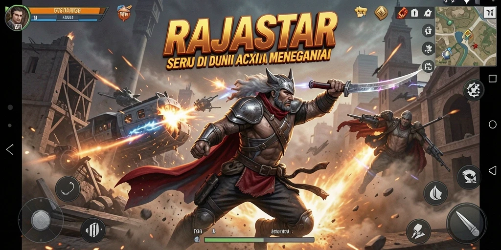 Screenshot menunjukkan aksi pertarungan seru dalam RAJASTAR.